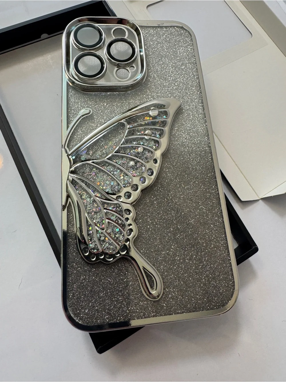 LSL Silver Glitter Butterfly iPhone 14 Pro Max Case